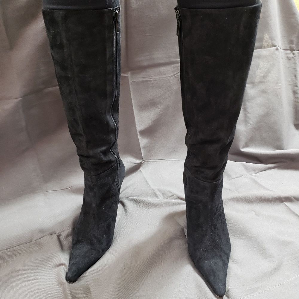 Black Vero Cuoio Square Toe Suede Heeled Boots - Picture 2 of 4